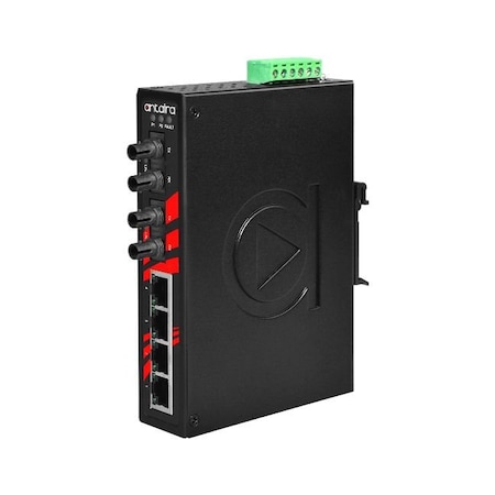 Antaira 6-Port Industrial Unmanaged Ethernet Switch, w/2*100Fx ST Single-mode 30Km LNX-0602-ST-S3